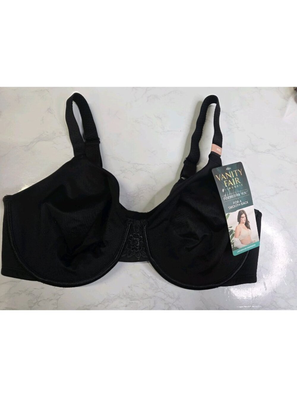 NWT Vanity Fair Underwire Minimizer Bra Smooth Back Black 40D. WL352